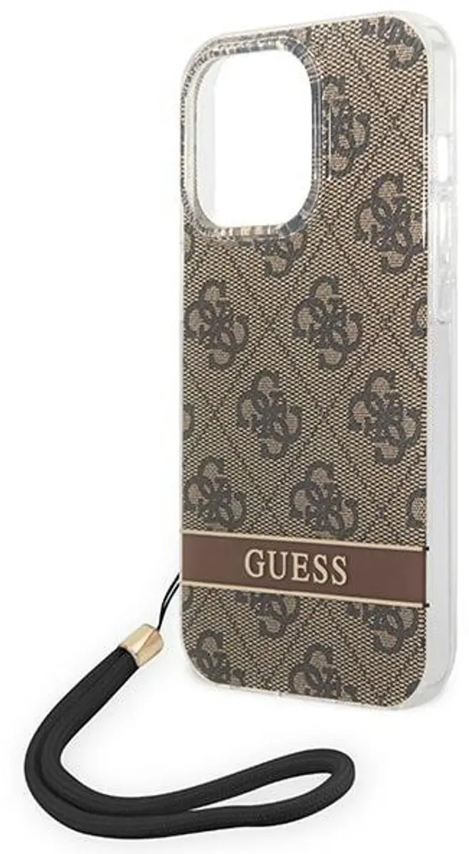 GUESS 4G Printed Back Case met Strap - iPhone 14 Pro Max - Bruin