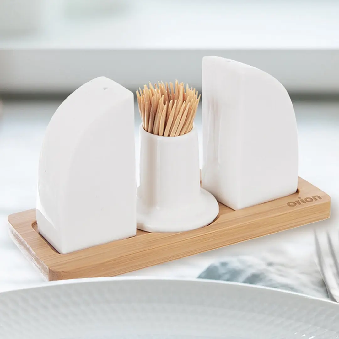 Orion Whiteline Serie Porseleinen Zout- en Peperzet 4-delig - Bamboe
