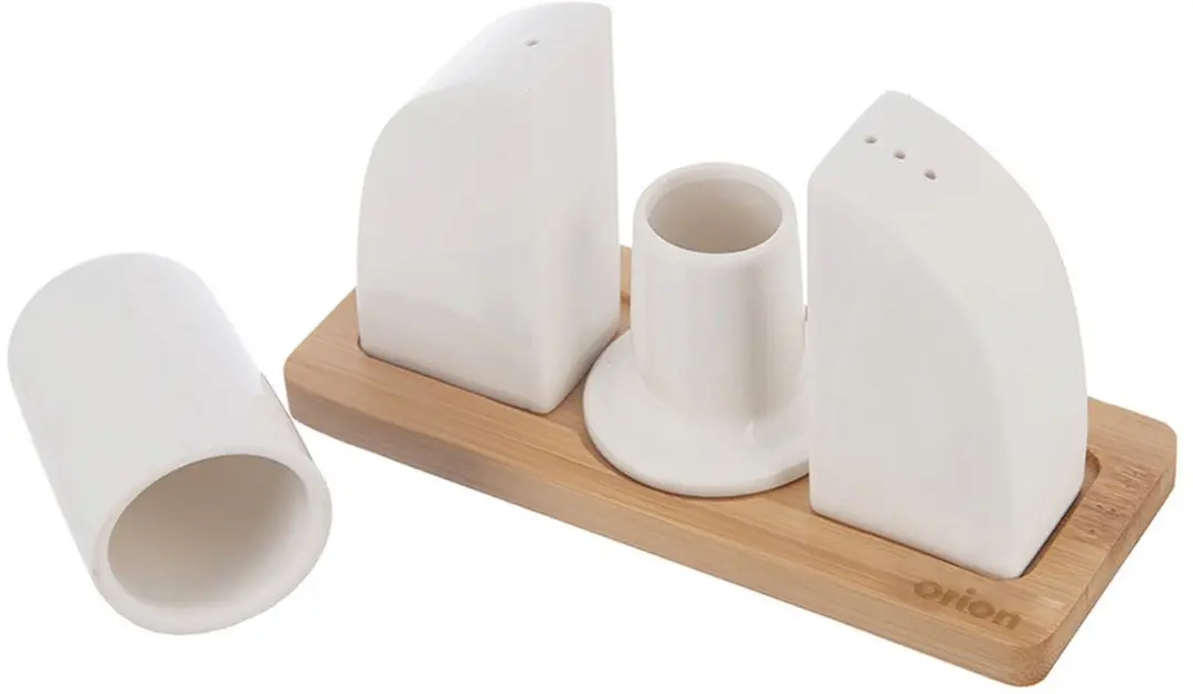 Orion Whiteline Serie Porseleinen Zout- en Peperzet 4-delig - Bamboe - afbeelding 6 van 6