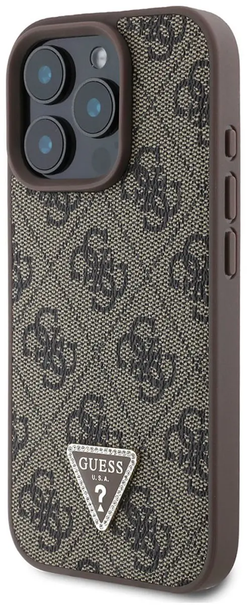GUESS Hoesje iPhone 16 Pro - Strass Triangle Métallisé - Zwart