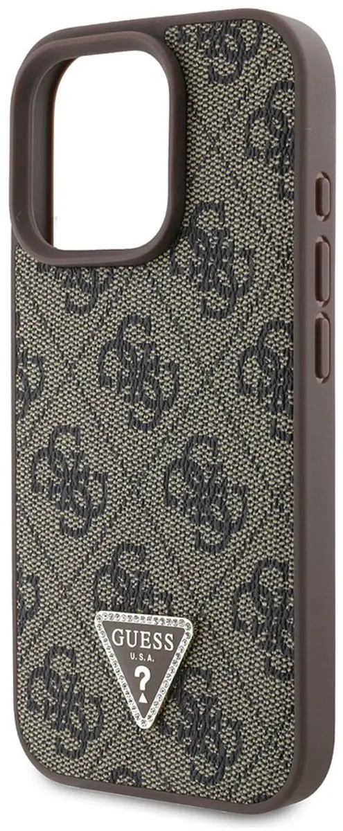 GUESS Hoesje iPhone 16 Pro - Strass Triangle Métallisé - Zwart