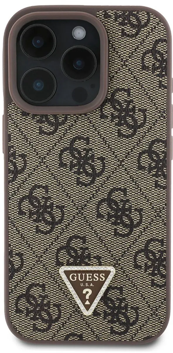 GUESS Hoesje iPhone 16 Pro - Strass Triangle Métallisé - Zwart