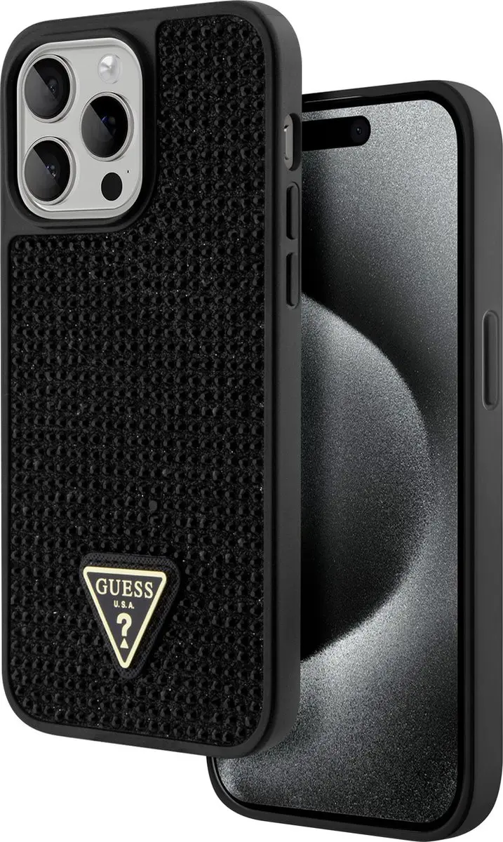 Guess Rhinestones Hoesje - iPhone 15 Pro Max - Zwart