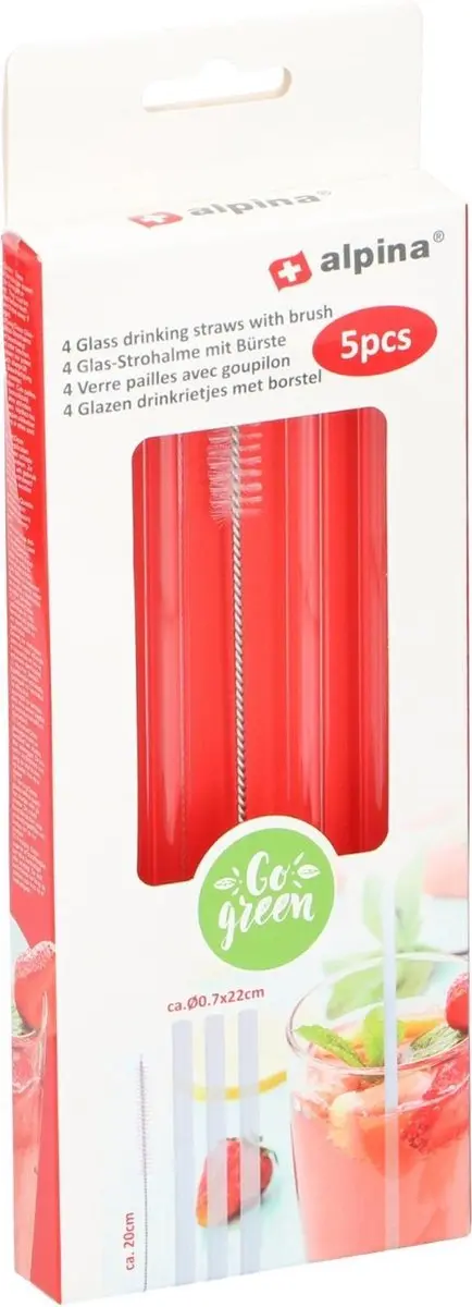 Alpina Glazen Drinkrietjes 20cm - Set van 4