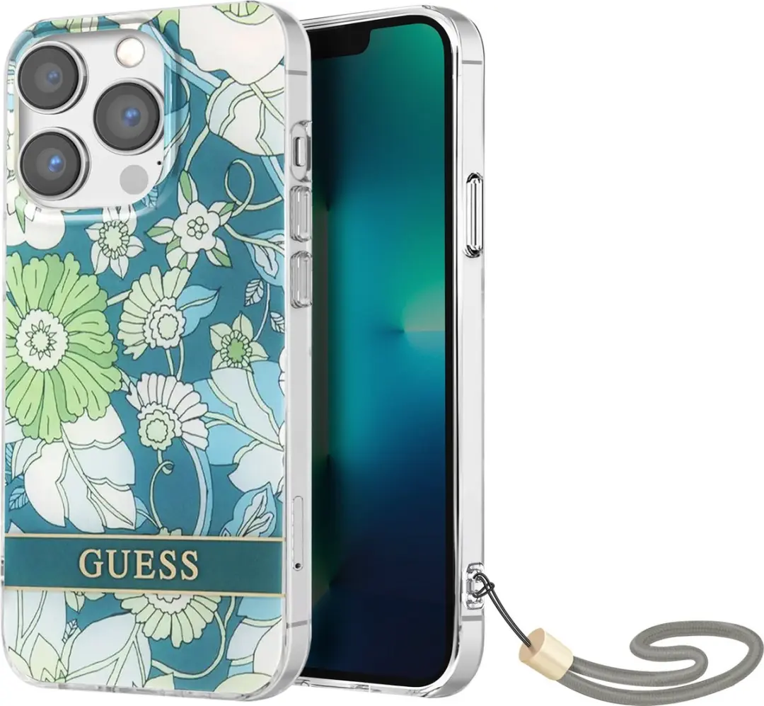GUESS Hoesje iPhone 13 Pro - Blauw - Nylon Koord