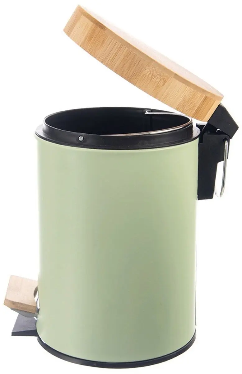 Orion Greenish Metaal Bamboe Afvalemmer 3L - Groen