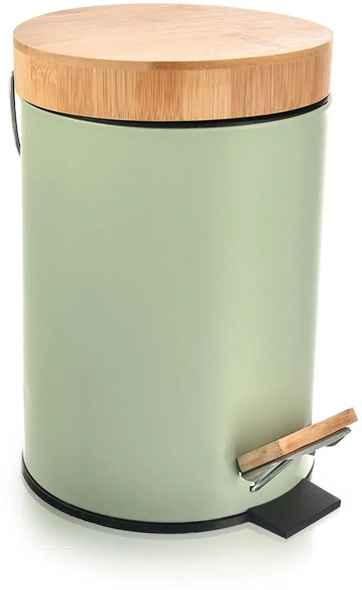 Orion Greenish Metaal Bamboe Afvalemmer 3L