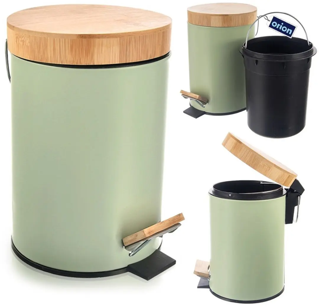 Orion Greenish Metaal Bamboe Afvalemmer 3L - Groen