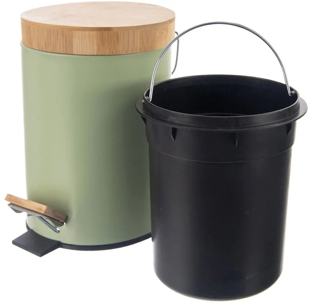 Orion Greenish Metaal Bamboe Afvalemmer 3L - Groen