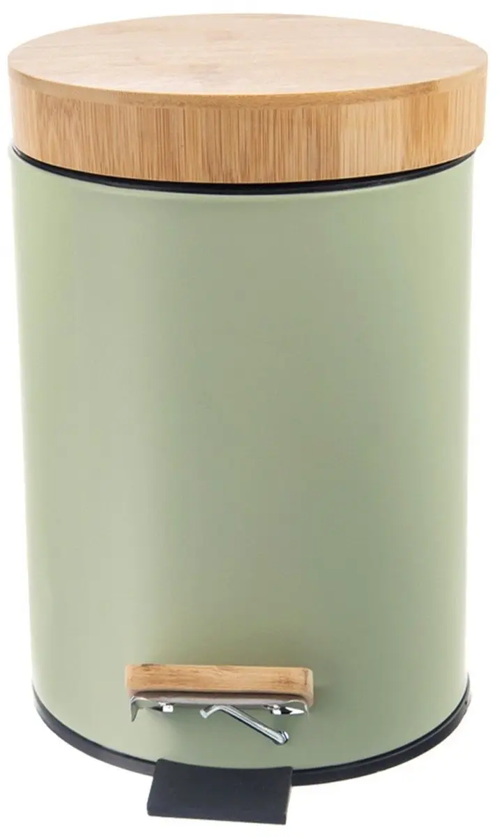 Orion Greenish Metaal Bamboe Afvalemmer 3L - Groen - afbeelding 6 van 6