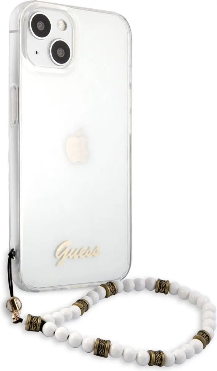 GUESS PC Script Back Case iPhone 13 - Transparant/Witte Parels