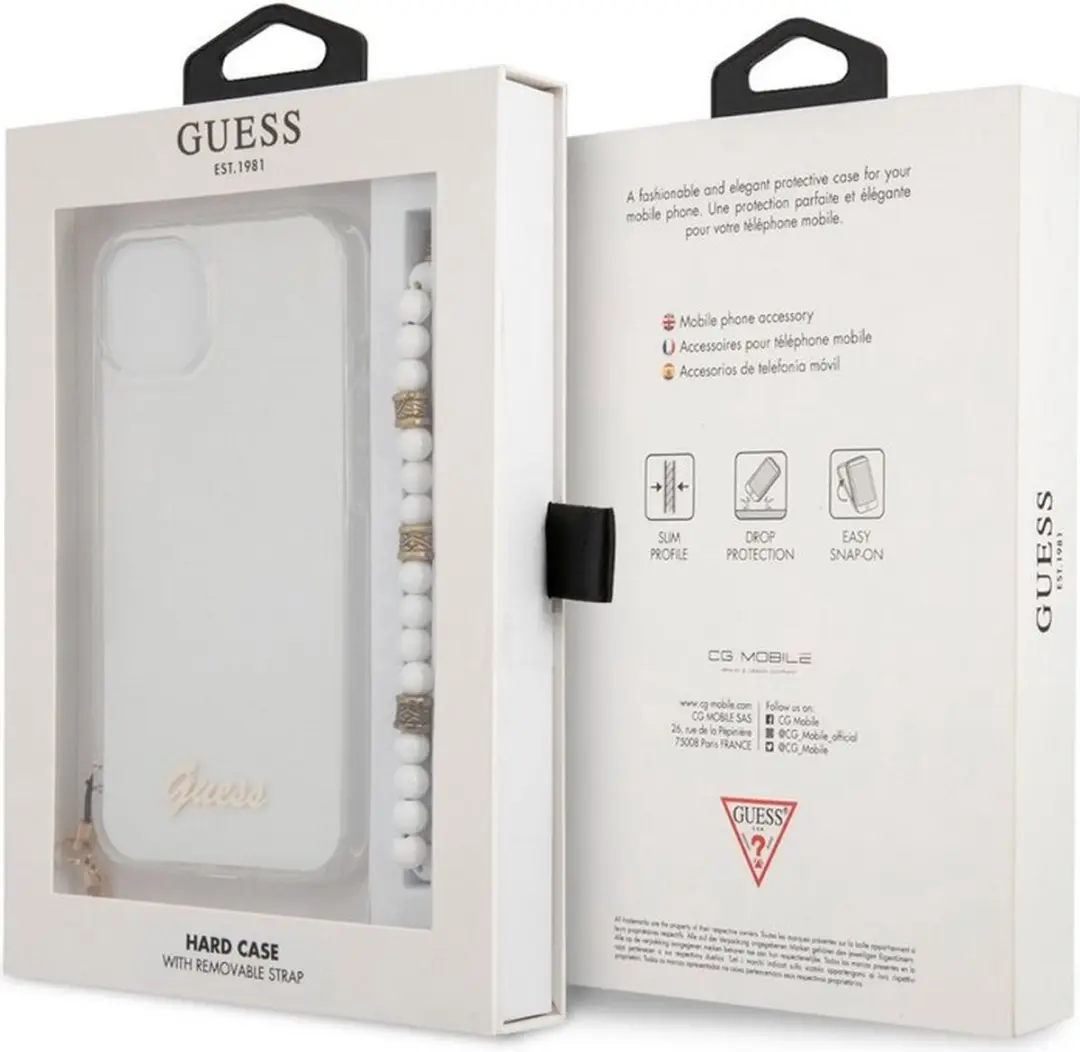 GUESS PC Script Back Case iPhone 13 - Transparant/Witte Parels