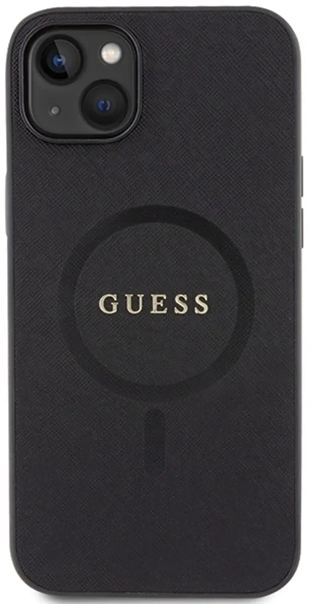 GUESS Saffiano Back Case - iPhone 15 Plus - MagSafe - Zwart