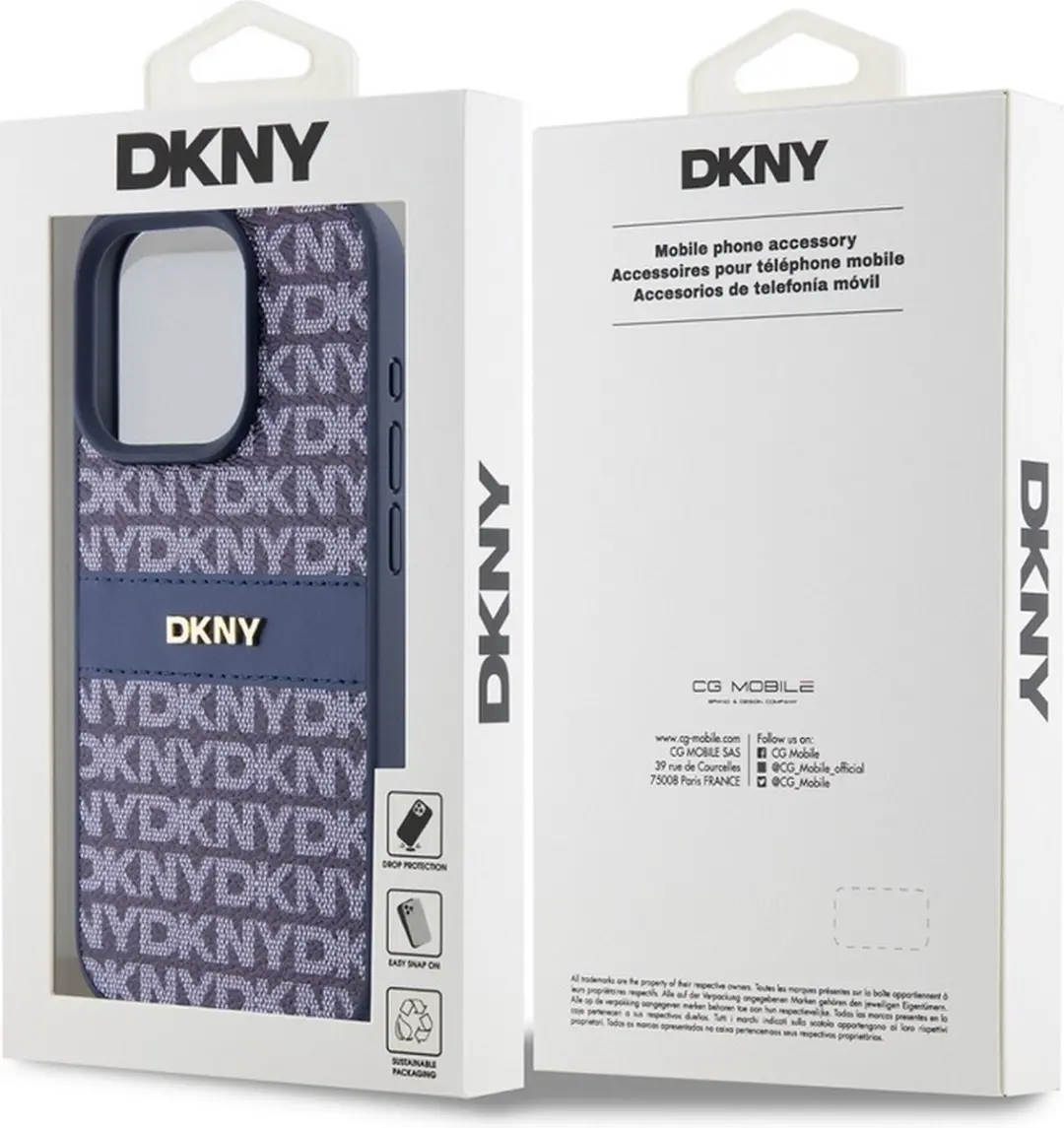 DKNY Textured Tonal Stripe Back Case - iPhone 14 Pro - Blauw