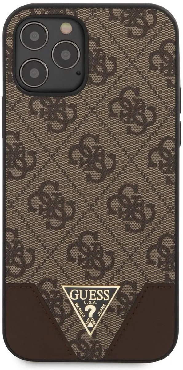 GUESS iPhone 12/12 Pro Backcase - Effen Bruin Kunstleer - 3700740480298