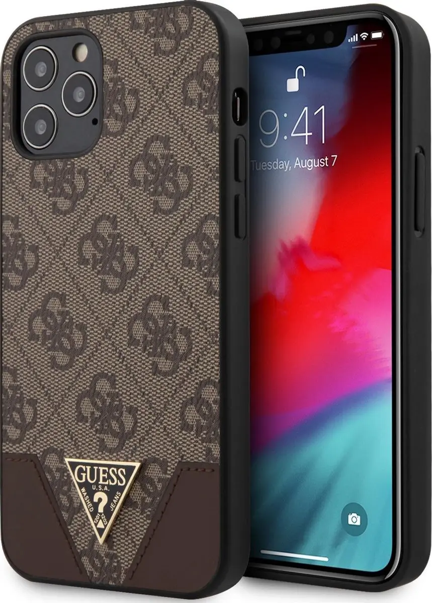 GUESS iPhone 12/12 Pro Backcase - Effen Bruin Kunstleer - 3700740480298