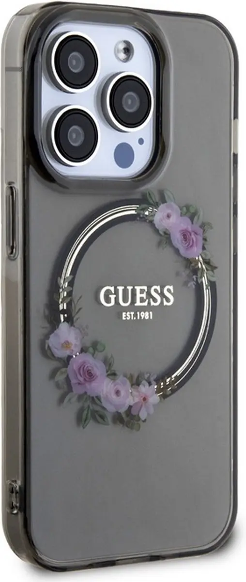 GUESS Glossy Ring Back Case - iPhone 15 Pro - Zwart