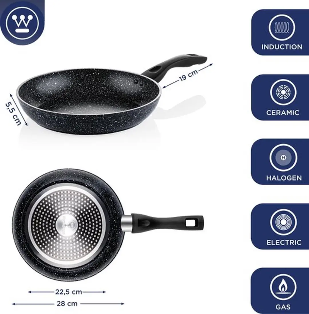 Westinghouse 3-delige Koekenpannenset 20/24/28cm - Zwart Marmer