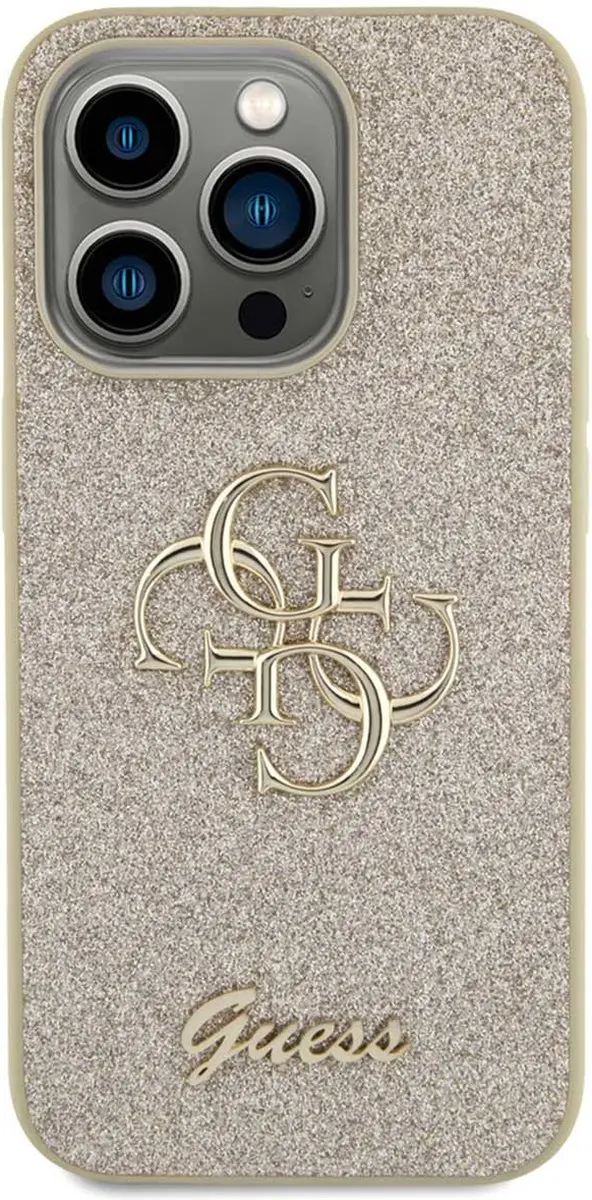 Guess 4G Logo Glitter Back Case Goud - iPhone 15 Pro