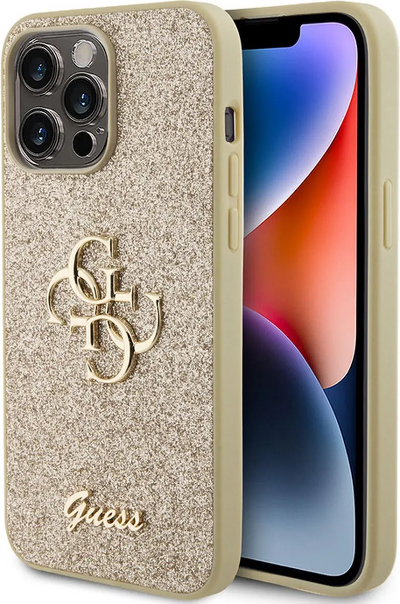 Guess 4G Logo Glitter Back Case Goud - iPhone 15 Pro