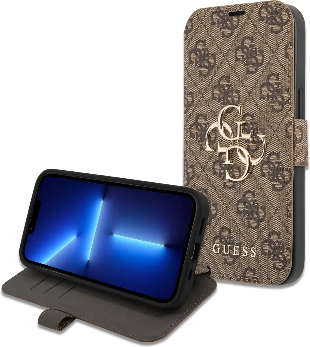 GUESS iPhone 13 Pro Max Hoesje - 3 Pasjes - Kunstleer Bruin