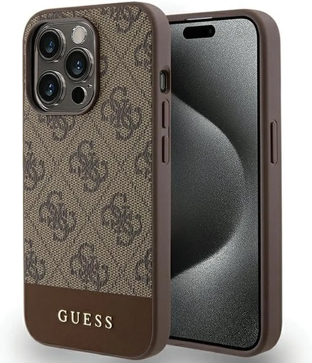 Guess Stripe Collection Hoesje iPhone 15 Pro - Bruin