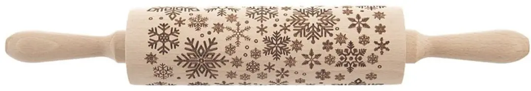 Orion Decoratieve Houten Deegroller 39cm - Sneeuwvlokken