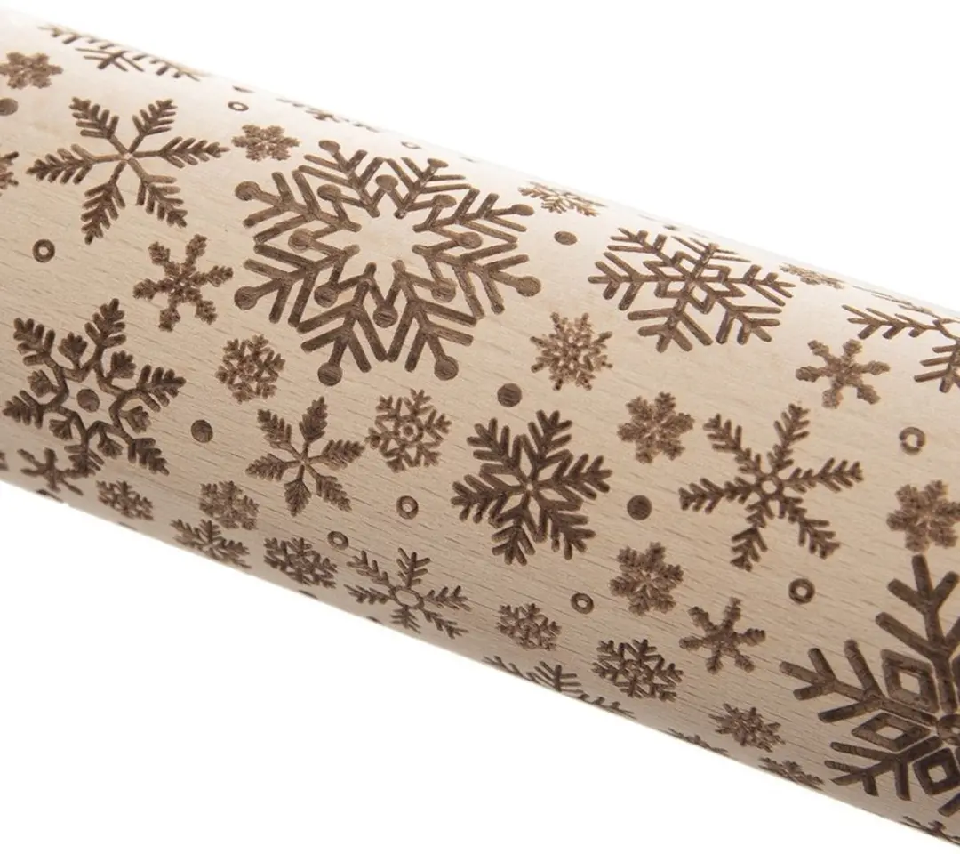 Orion Decoratieve Houten Deegroller 39cm - Sneeuwvlokken