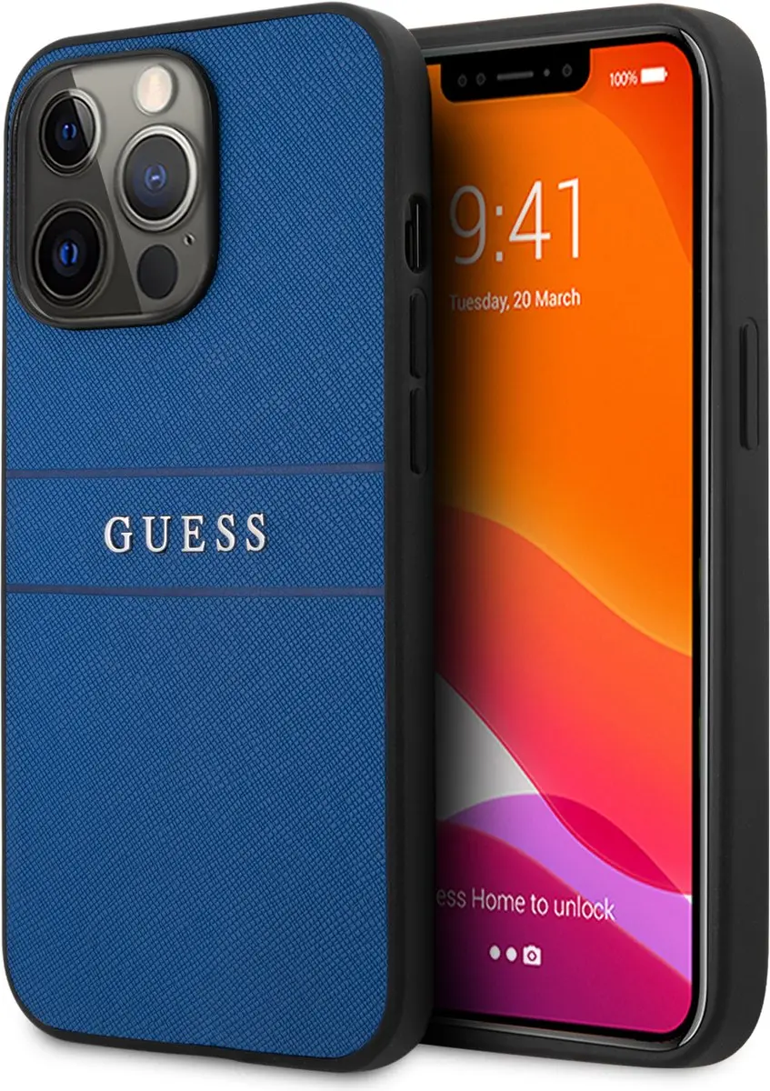 GUESS Saffiano Backcase iPhone 13 Pro Max - Blauw - 7578