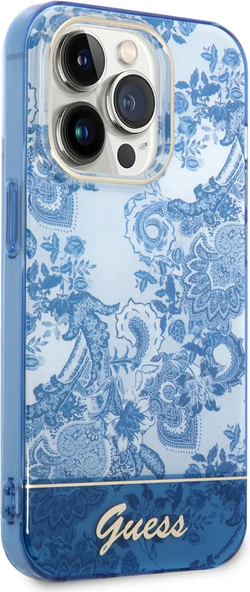 Guess Toile de Jouy Back Case - iPhone 14 Pro - Blauw