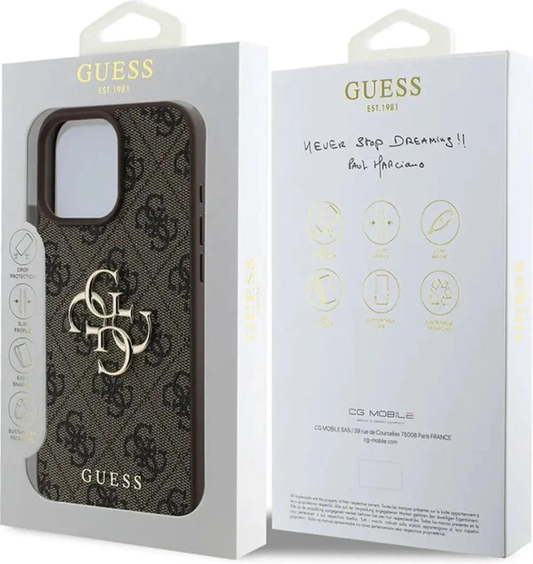 Guess Metal Logo iPhone 16 Pro Hoesje - Bruin