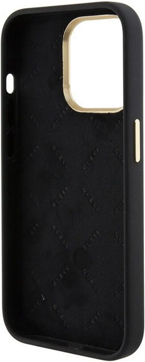 GUESS 4G Silicone Metal Logo Hoes - iPhone 15 Pro - Zwart