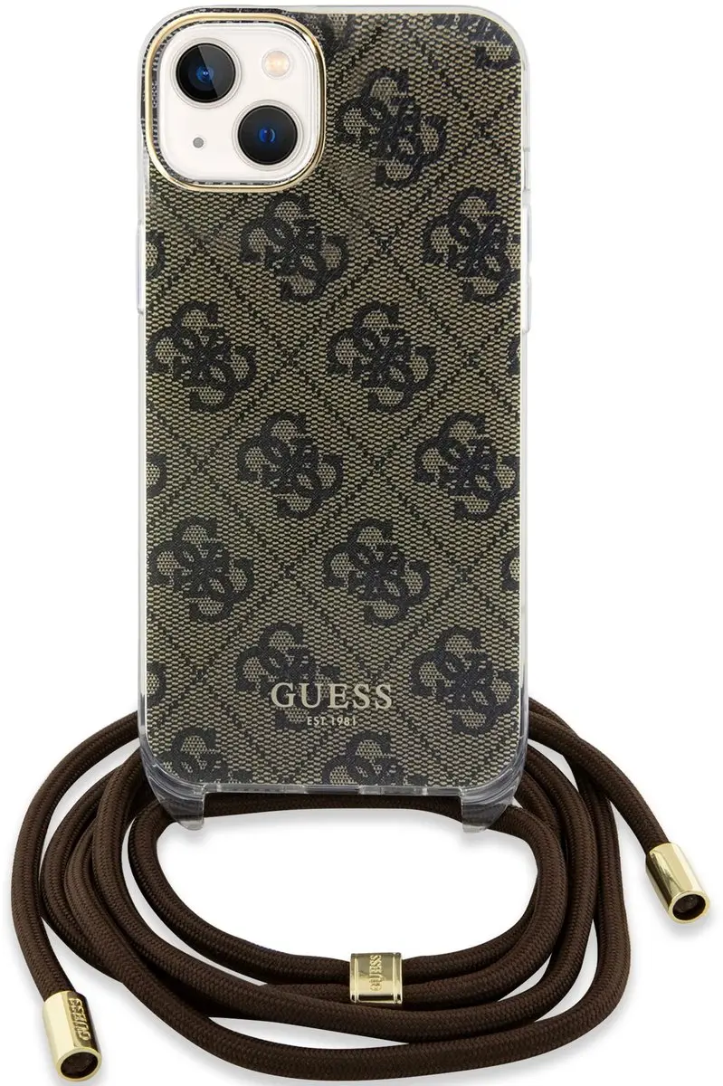 Guess 4G Printed Crossbody Hoesje iPhone 15 - Bruin