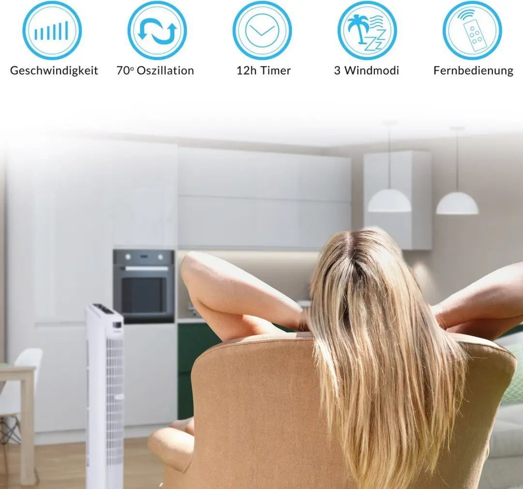 Monzana Torenventilator 45W 26cm Wit