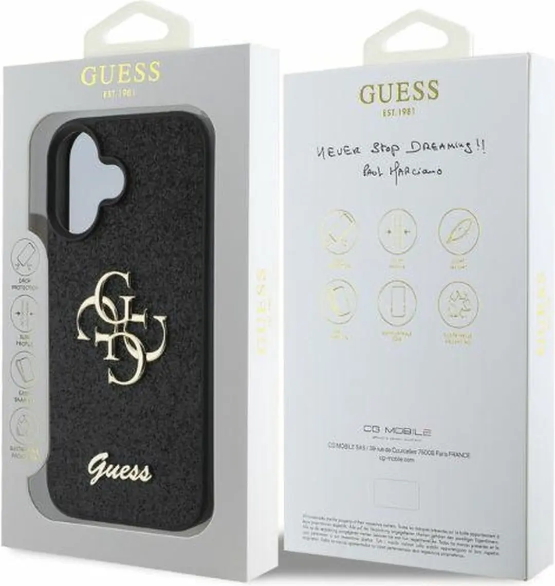 Guess 4G Logo Glitter Back Case - iPhone 16 - Zwart - MPN 3666339328443