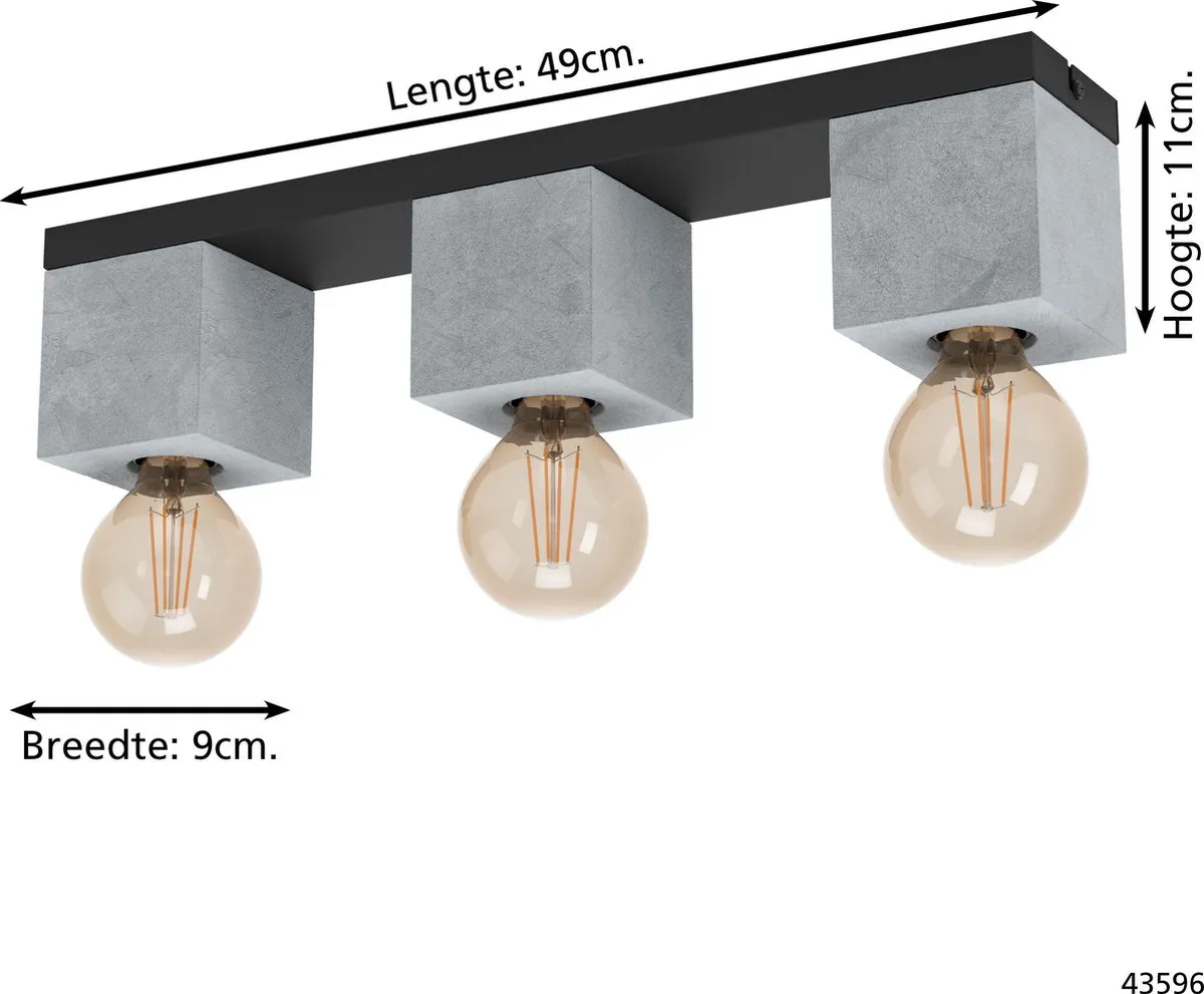 Eglo Prestwick 3 Plafondlamp E27 - 49cm - Zwart/Grijs