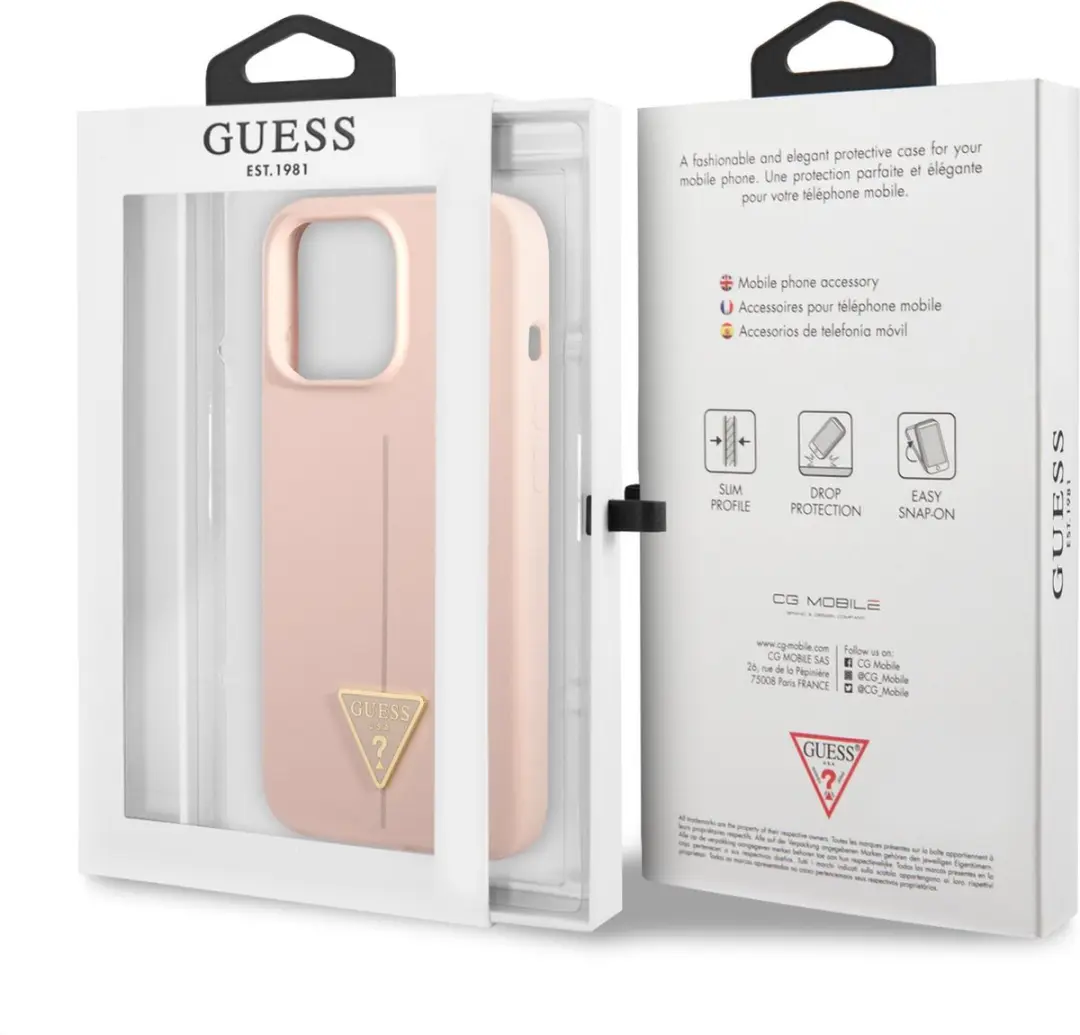 GUESS Silicone Triangle Line Hoes - iPhone 13 Pro Max - Roze