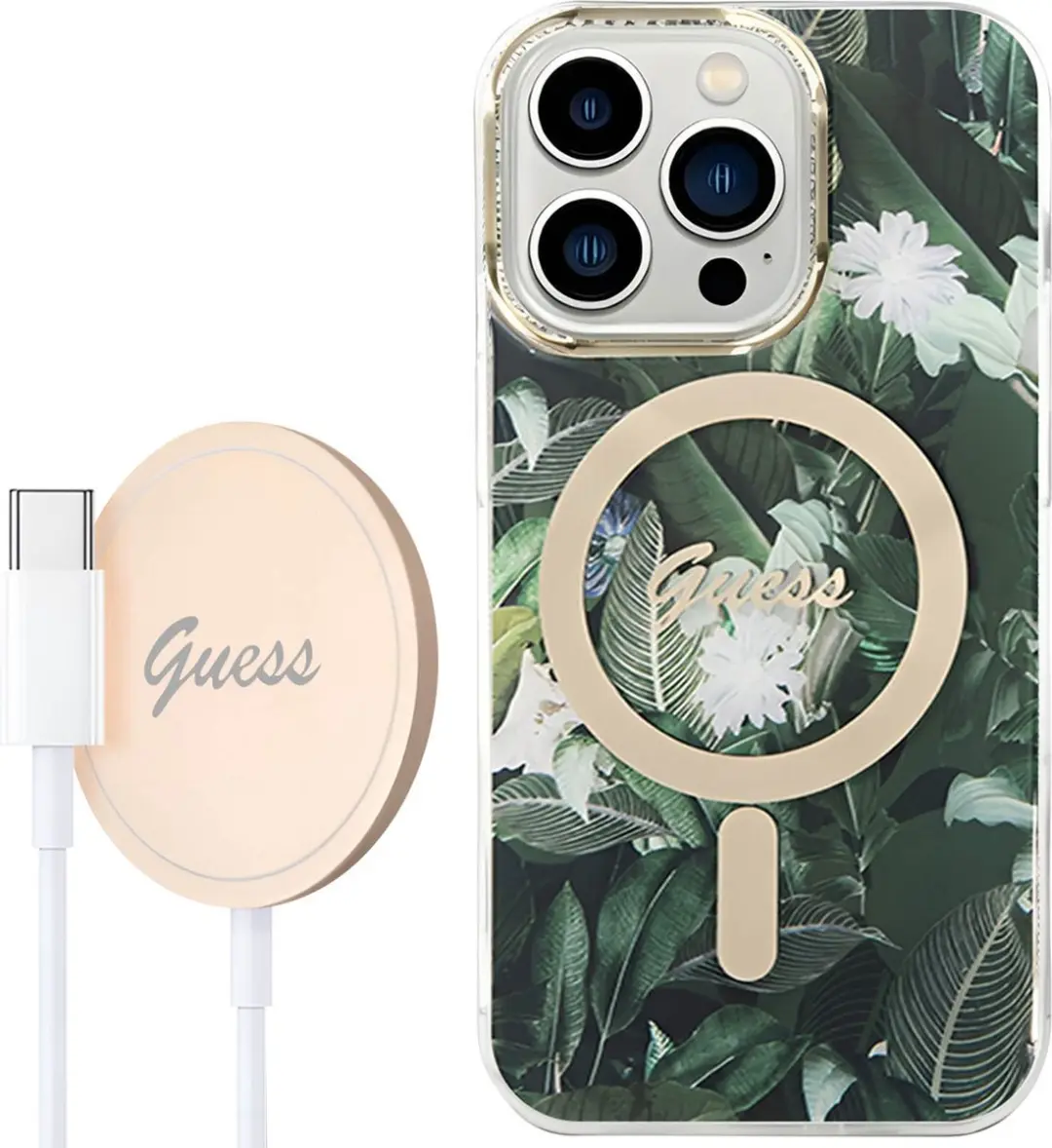 GUESS Hoesje iPhone 14 Pro Jungle-design - Kaki