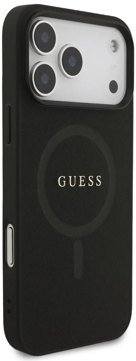 GUESS Saffiano Classic Logo MagSafe Hoesje - iPhone 17 Pro Max - Zwart