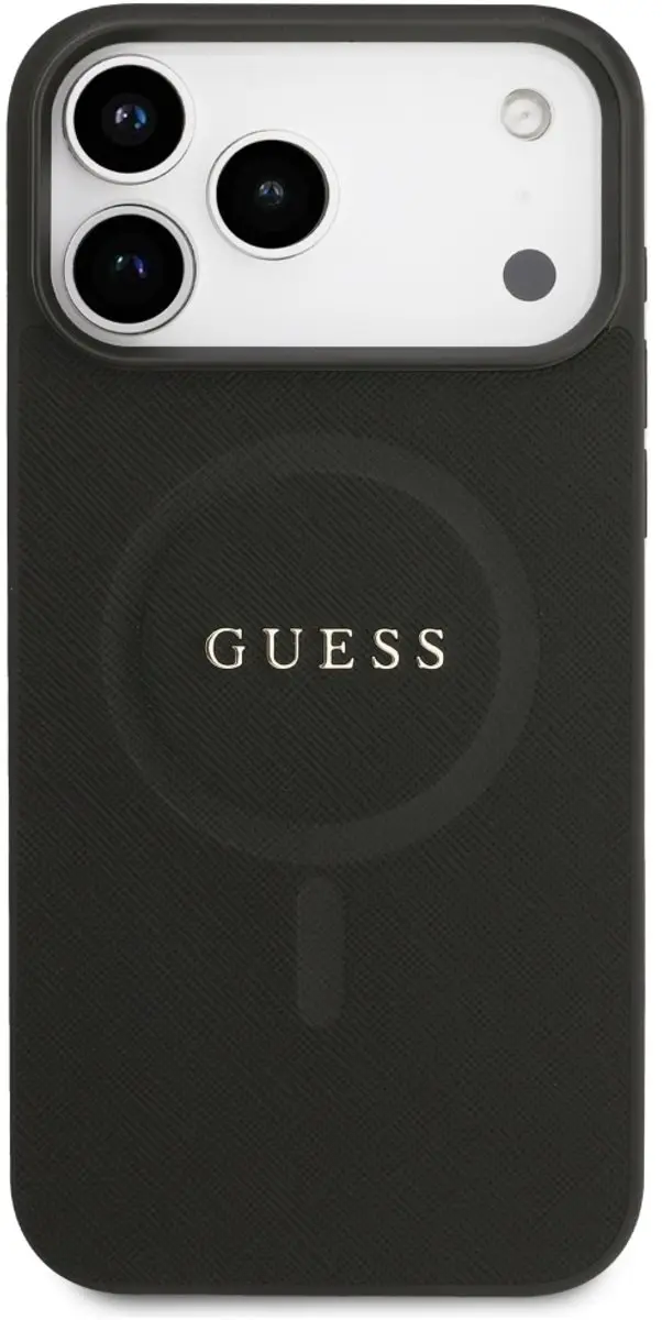 GUESS Saffiano Classic Logo MagSafe Hoesje - iPhone 17 Pro Max - Zwart