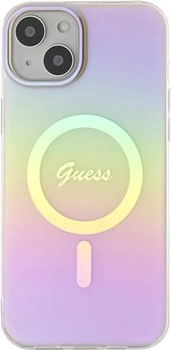 GUESS Iridescent Script Back Case - iPhone 15 Roze