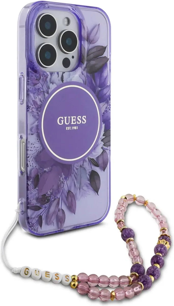 GUESS IML Flowers Case MagSafe iPhone 16 Pro Max - Paars