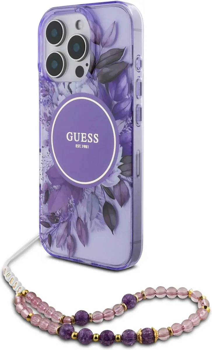 GUESS IML Flowers Case MagSafe iPhone 16 Pro Max - Paars