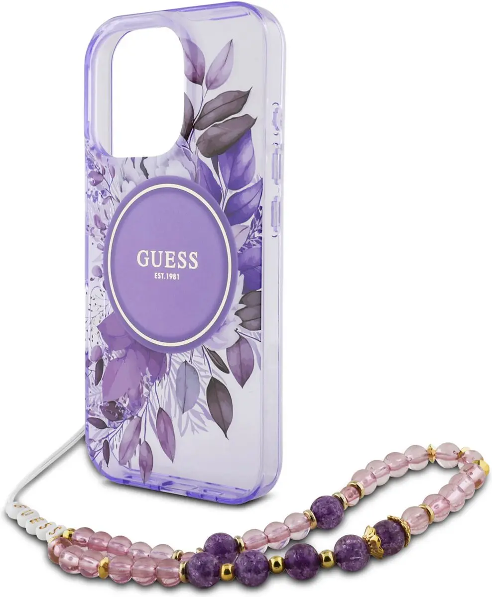GUESS IML Flowers Case MagSafe iPhone 16 Pro Max - Paars