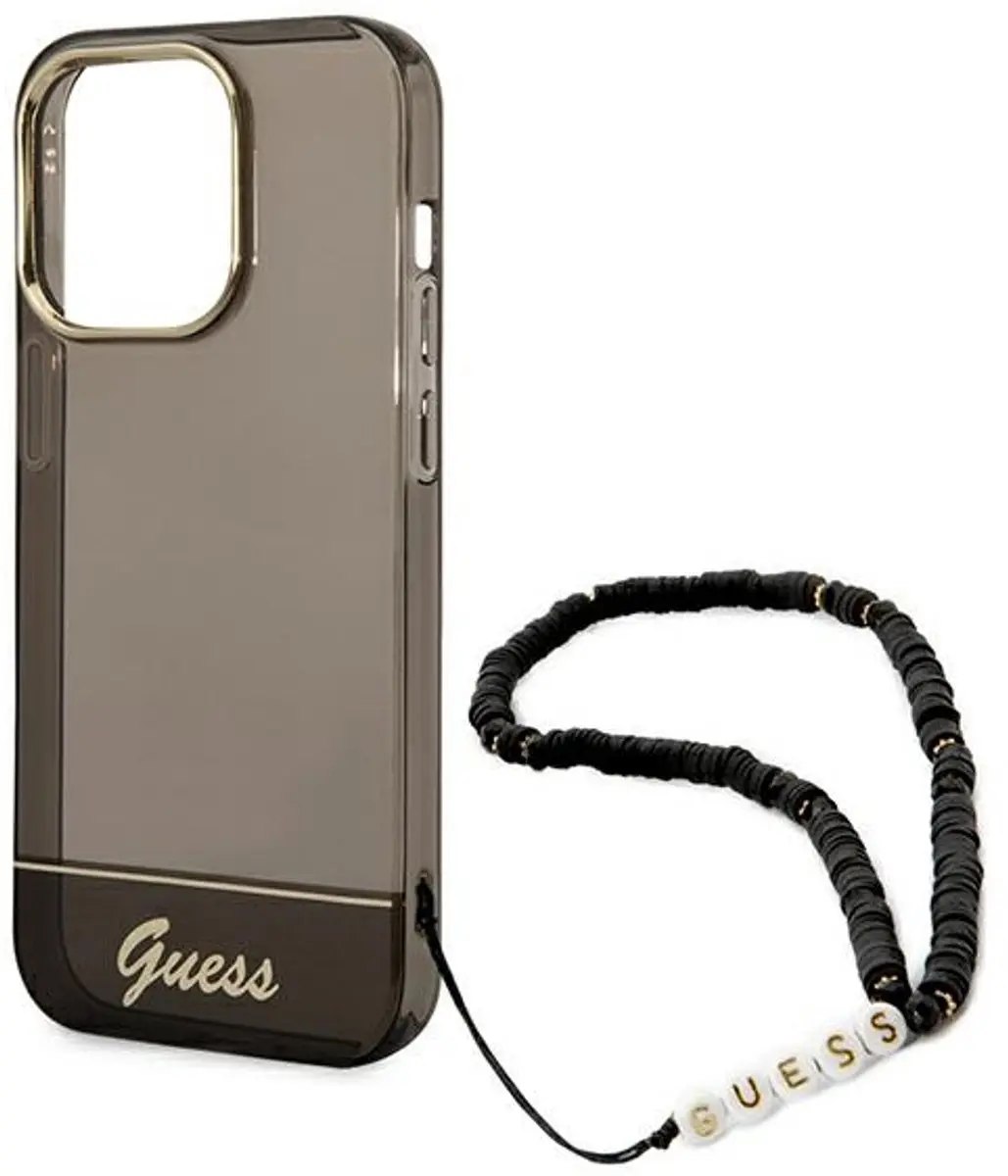 Guess Hoesje iPhone 14 Pro - Zwart - Transparant - Met koord