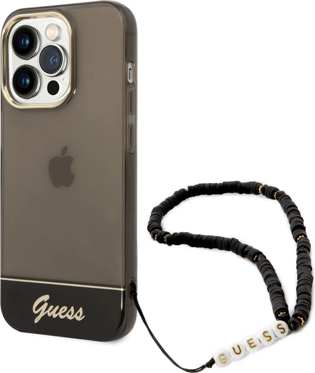 Guess Hoesje iPhone 14 Pro - Zwart - Transparant - Met koord