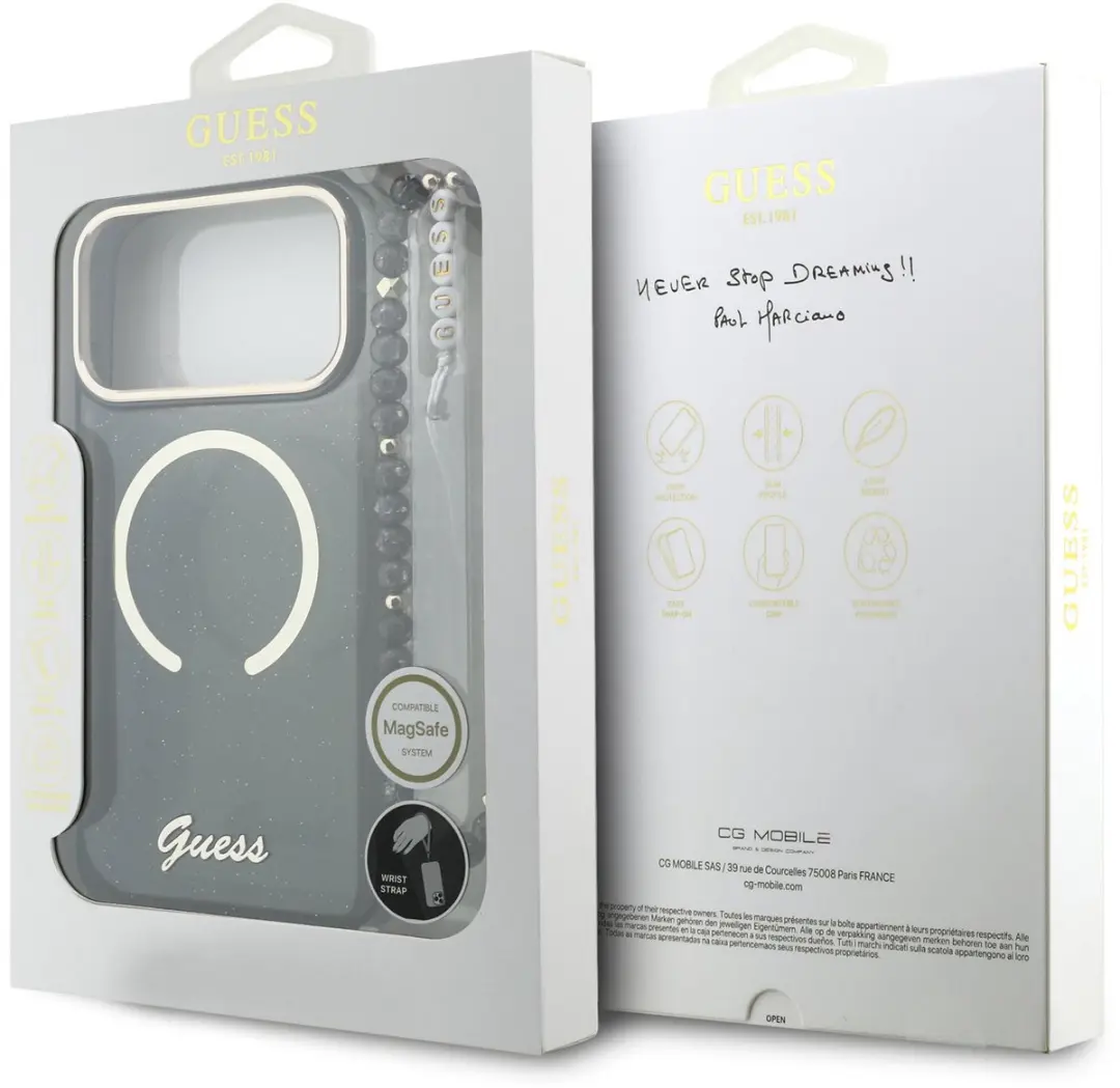 GUESS IML Glitter Script Backcover iPhone 17 Pro Max - MagSafe - Zwart - afbeelding 6 van 6