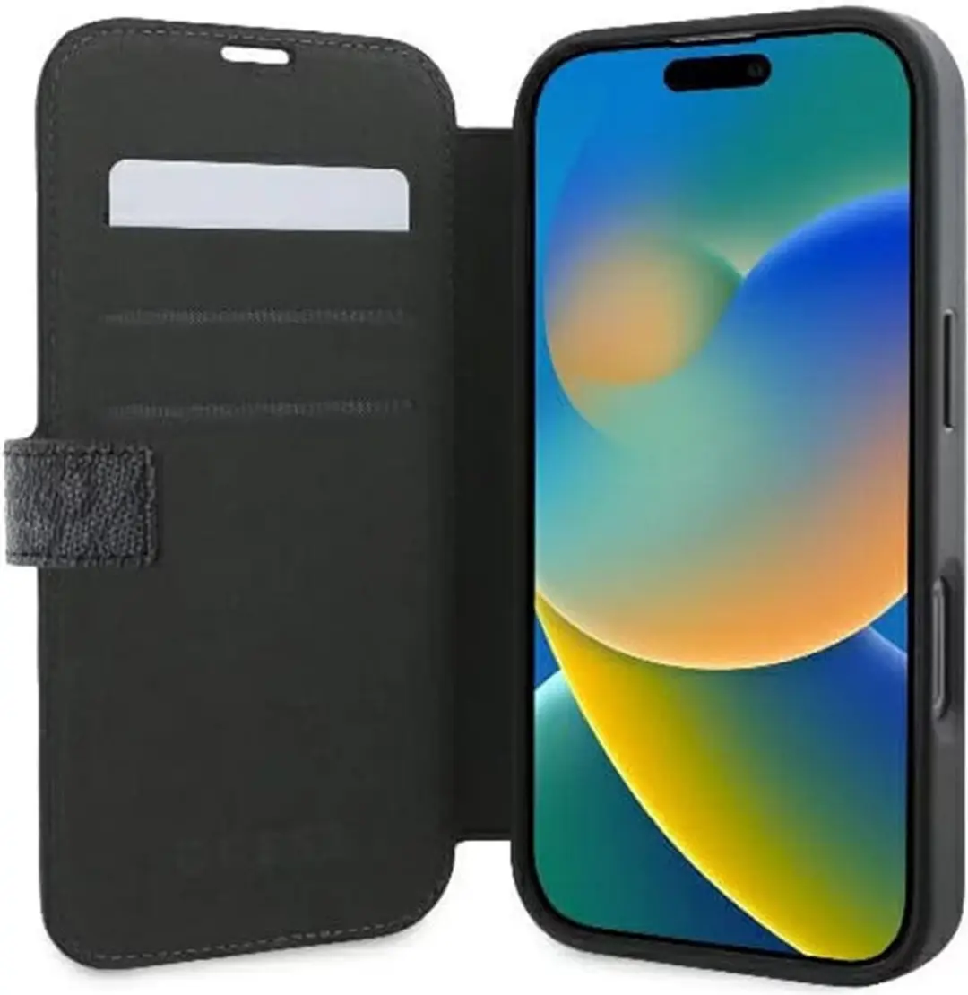 Guess 4G Big Metal Logo Book Wallet Case iPhone 16 Pro Max - 3 Pasjes - Zwart