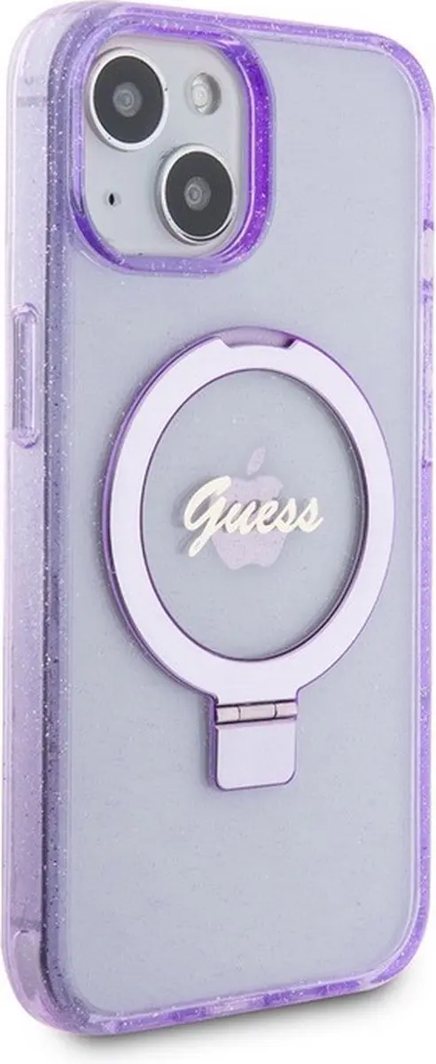 GUESS Ring Glitter Back Case - Paars - iPhone 15 MagSafe