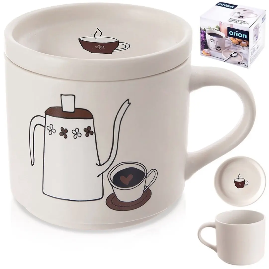 Orion Porseleinen Mok met Deksel 420ml - Beige